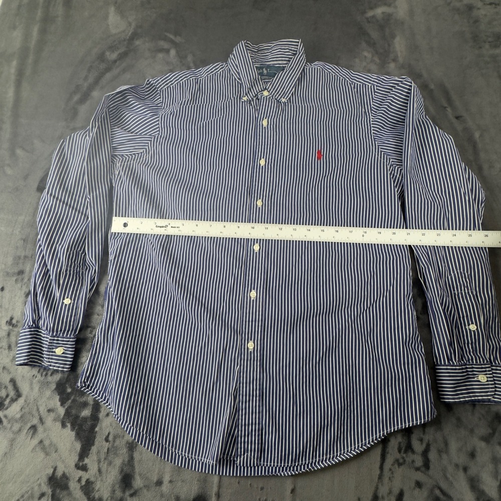 Ralph Lauren Button Down Shirt Mens M Blue White Striped Custom Fit Cotton - Picture 3 of 7